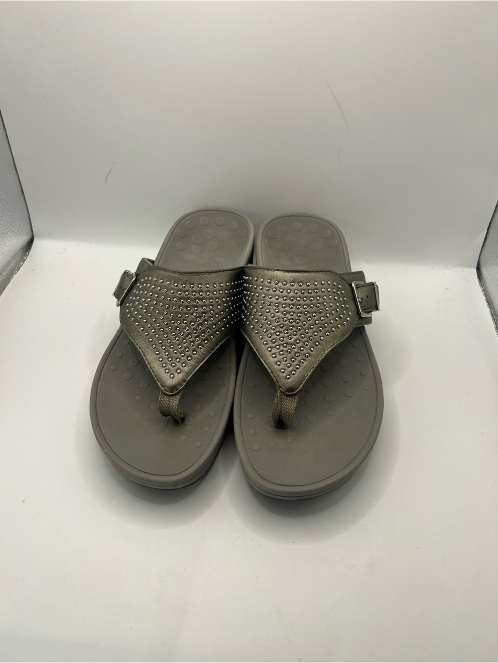 Vionic Metallic Gray Studded Thong Sandals - Picture 9 of 12